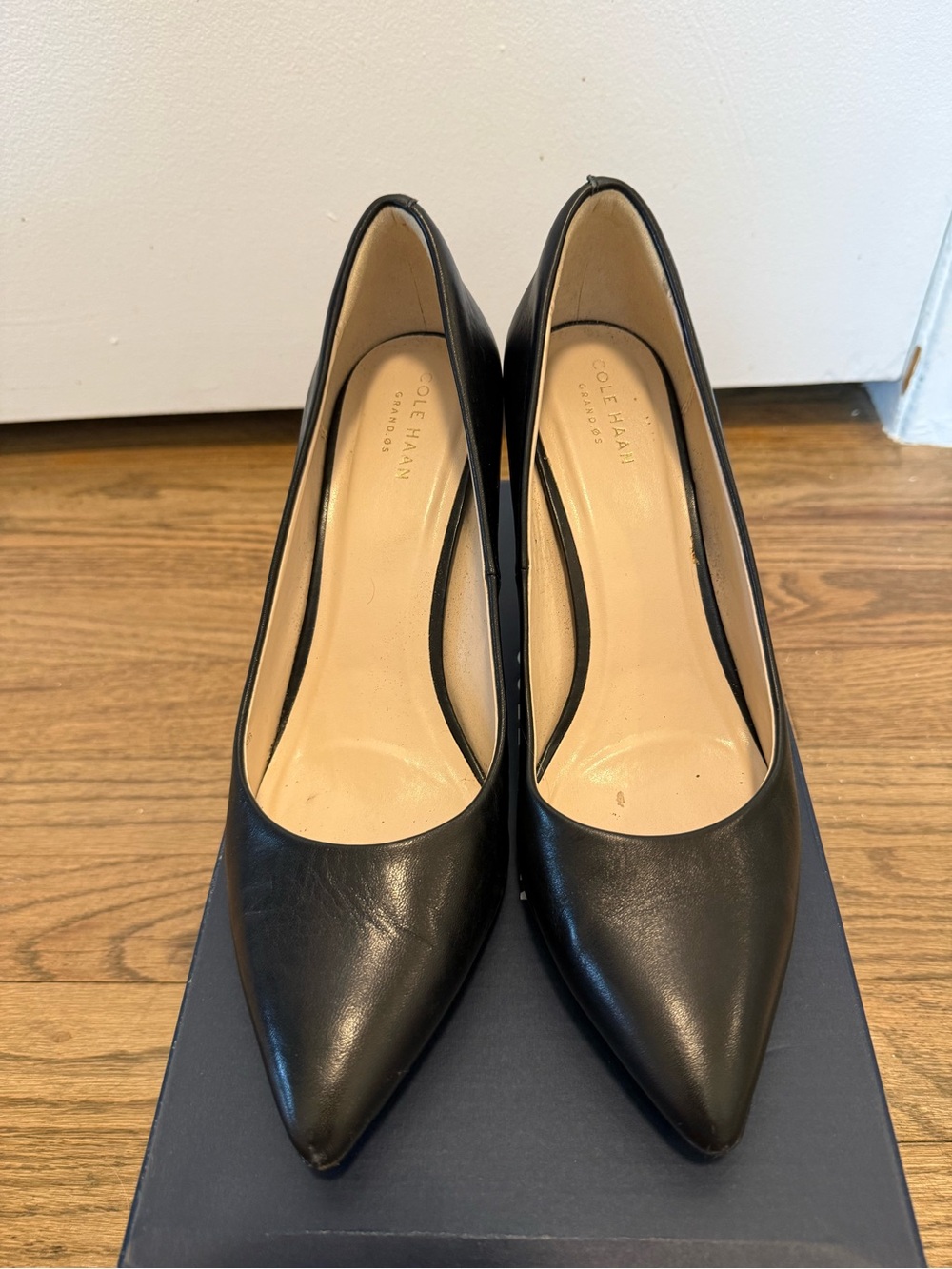Cole Haan Black Leather Pointed-Toe Pumps